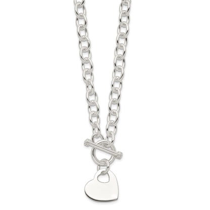 Sterling Silver Engraveable Heart Disc On Fancy Link Toggle Necklace