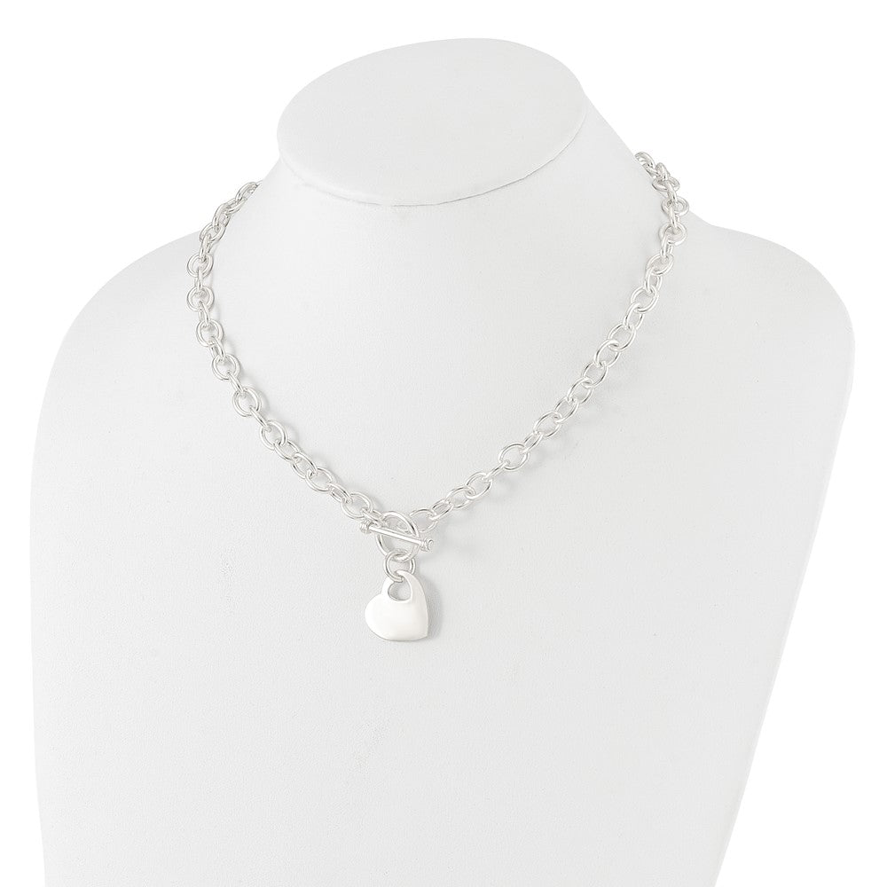 Sterling Silver Engraveable Heart Disc On Fancy Link Toggle Necklace