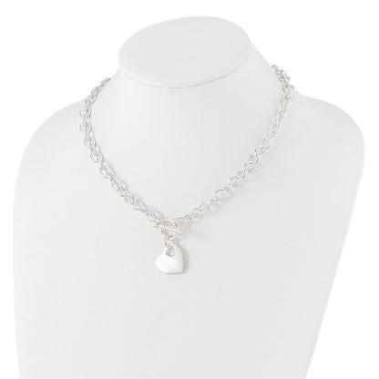 Sterling Silver Engraveable Heart Disc On Fancy Link Toggle Necklace