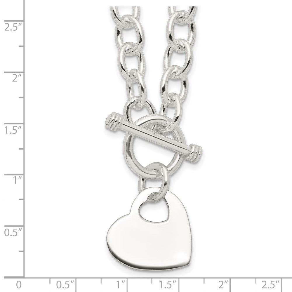 Sterling Silver Engraveable Heart Disc On Fancy Link Toggle Necklace