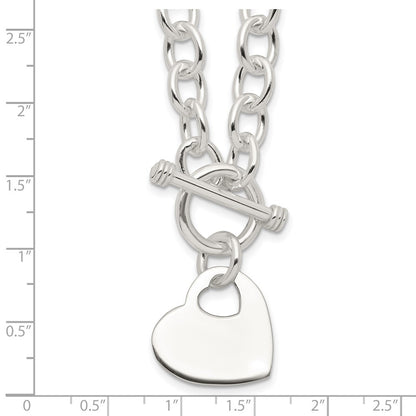 Sterling Silver Engraveable Heart Disc On Fancy Link Toggle Necklace