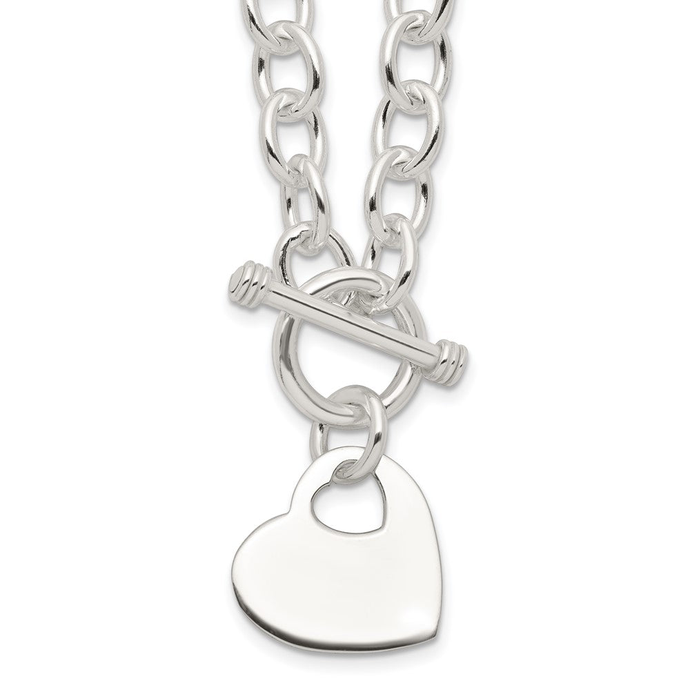 Sterling Silver Engraveable Heart Disc On Fancy Link Toggle Necklace