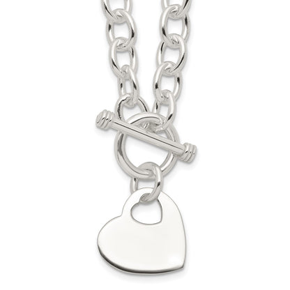 Sterling Silver Engraveable Heart Disc On Fancy Link Toggle Necklace