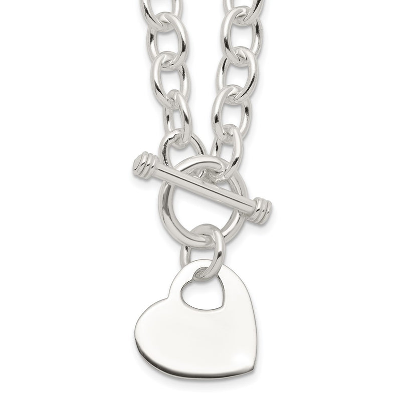 Sterling Silver Engraveable Heart Disc On Fancy Link Toggle Necklace