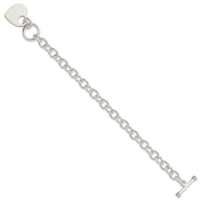 8.75 Inch Sterling Silver Engraveable Heart Disc On Fancy Link Toggle Bracelet