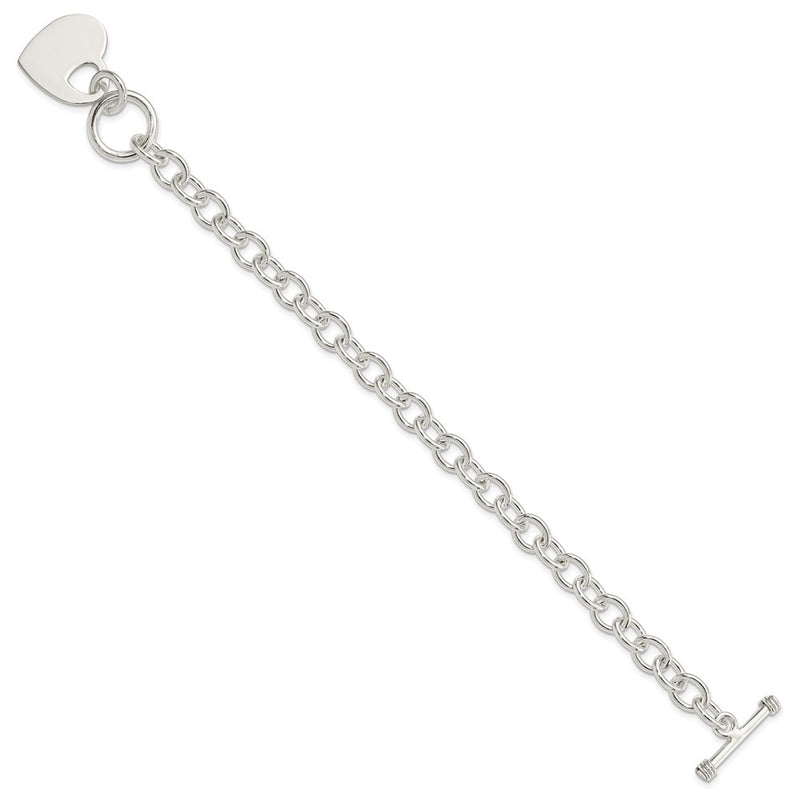 8.75 Inch Sterling Silver Engraveable Heart Disc On Fancy Link Toggle Bracelet