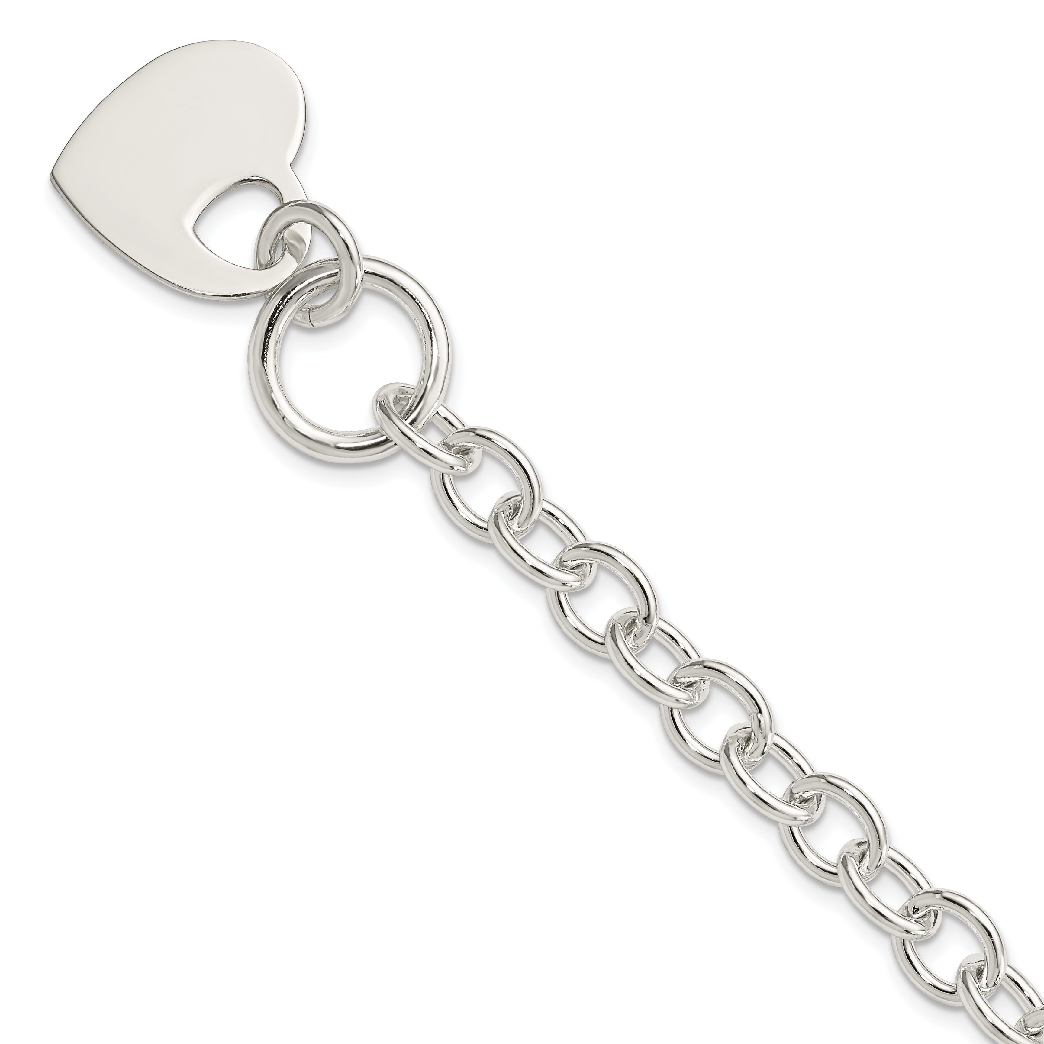 8.75 Inch Sterling Silver Engraveable Heart Disc On Fancy Link Toggle Bracelet