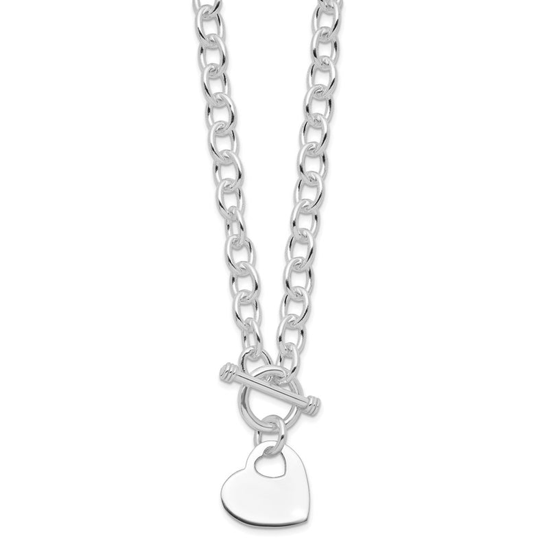 Sterling Silver Rhodium Plated Heart Disc on Toggle Necklace