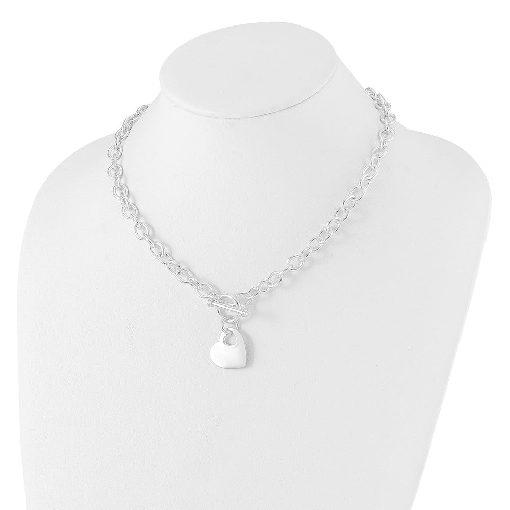Sterling Silver Rhodium Plated Heart Disc on Toggle Necklace
