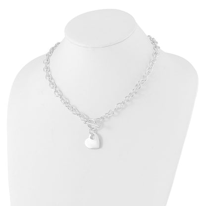 Sterling Silver Rhodium Plated Heart Disc on Toggle Necklace