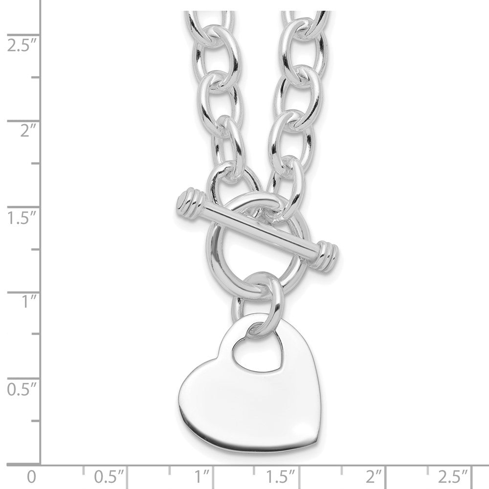Sterling Silver Rhodium Plated Heart Disc on Toggle Necklace