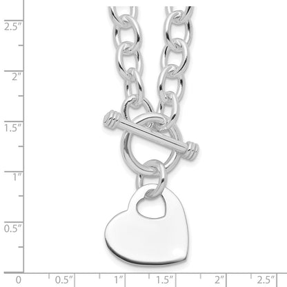 Sterling Silver Rhodium Plated Heart Disc on Toggle Necklace