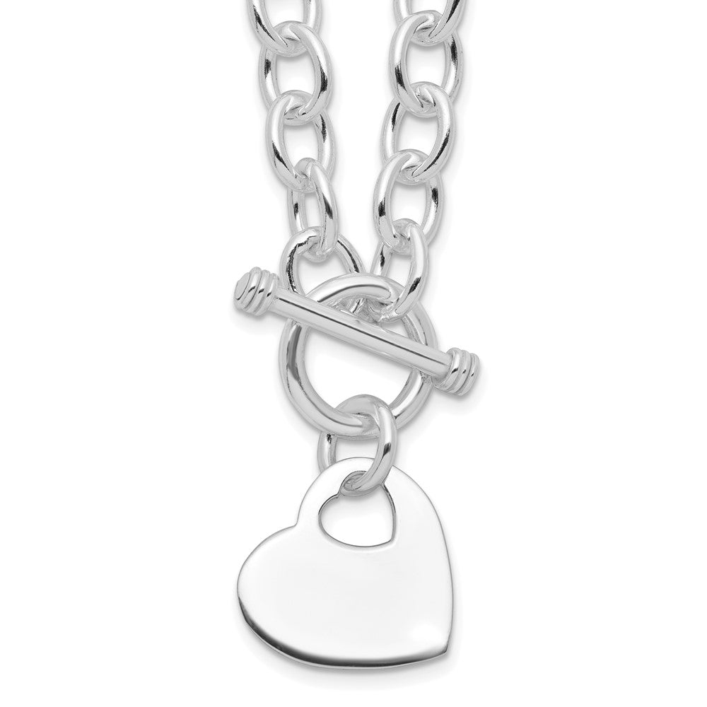 Sterling Silver Rhodium Plated Heart Disc on Toggle Necklace