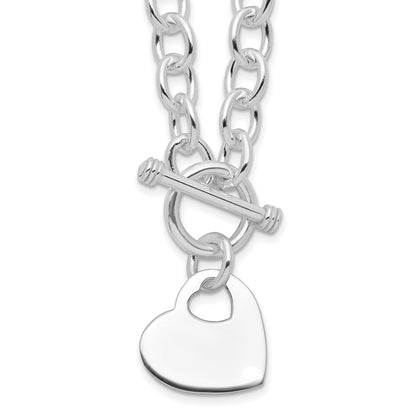 Sterling Silver Rhodium Plated Heart Disc on Toggle Necklace