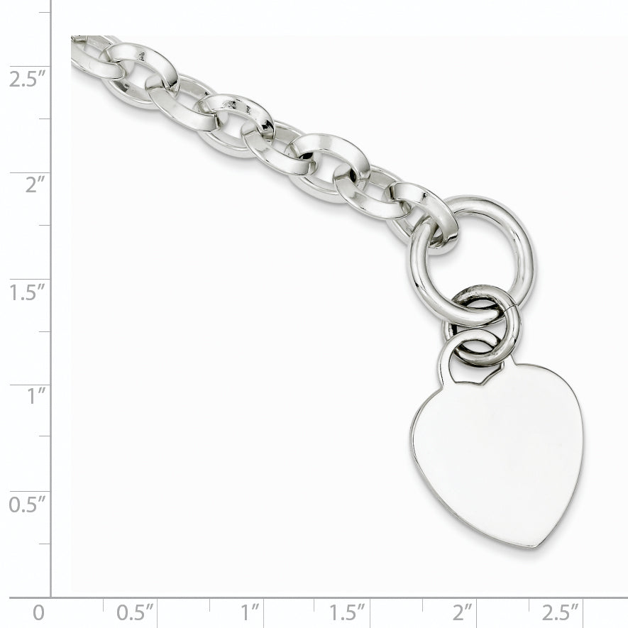 7.75 Inch Sterling Silver Engraveable Heart Disc On Fancy Link Toggle Bracelet
