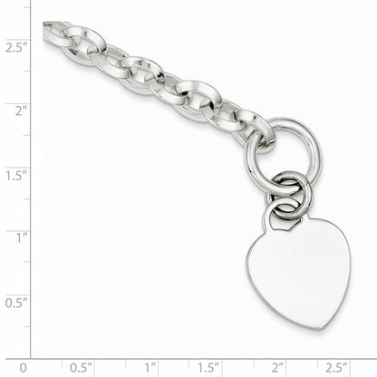 7.75 Inch Sterling Silver Engraveable Heart Disc On Fancy Link Toggle Bracelet