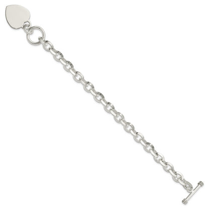 7.75 Inch Sterling Silver Engraveable Heart Disc On Fancy Link Toggle Bracelet