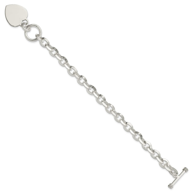 7.75 Inch Sterling Silver Engraveable Heart Disc On Fancy Link Toggle Bracelet