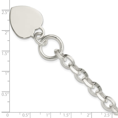 7.75 Inch Sterling Silver Engraveable Heart Disc On Fancy Link Toggle Bracelet