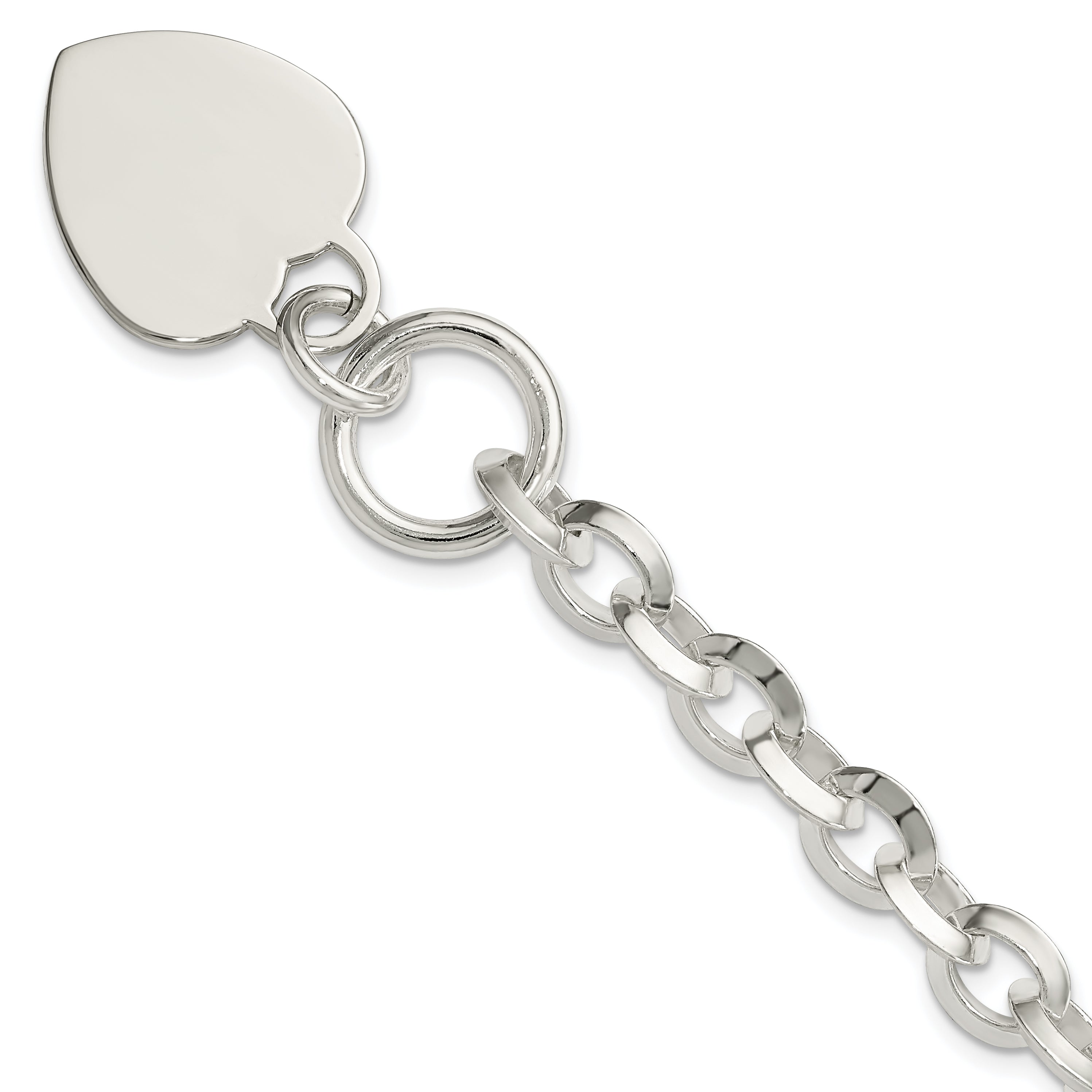 7.75 Inch Sterling Silver Engraveable Heart Disc On Fancy Link Toggle Bracelet