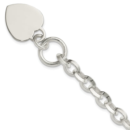 7.75 Inch Sterling Silver Engraveable Heart Disc On Fancy Link Toggle Bracelet