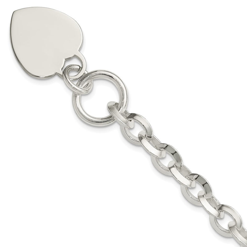 7.75 Inch Sterling Silver Engraveable Heart Disc On Fancy Link Toggle Bracelet