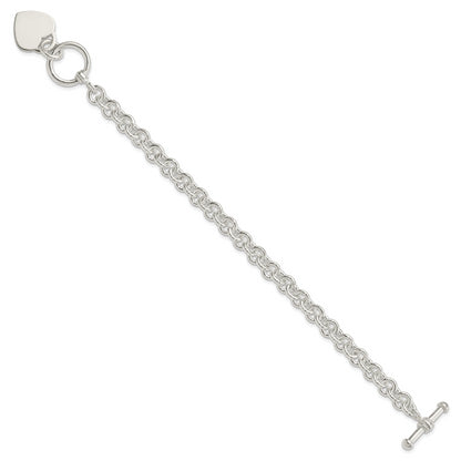 7.75 Inch Sterling Silver Engraveable Heart Disc On Fancy Link Toggle Bracelet