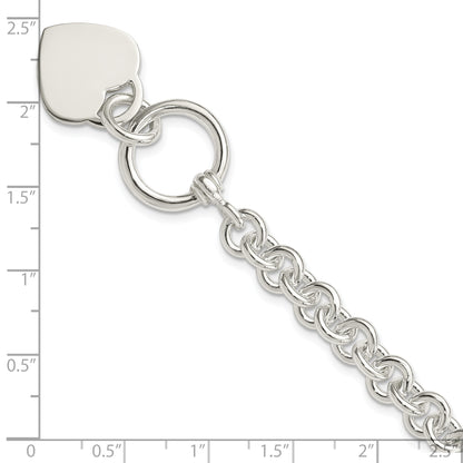 7.75 Inch Sterling Silver Engraveable Heart Disc On Fancy Link Toggle Bracelet