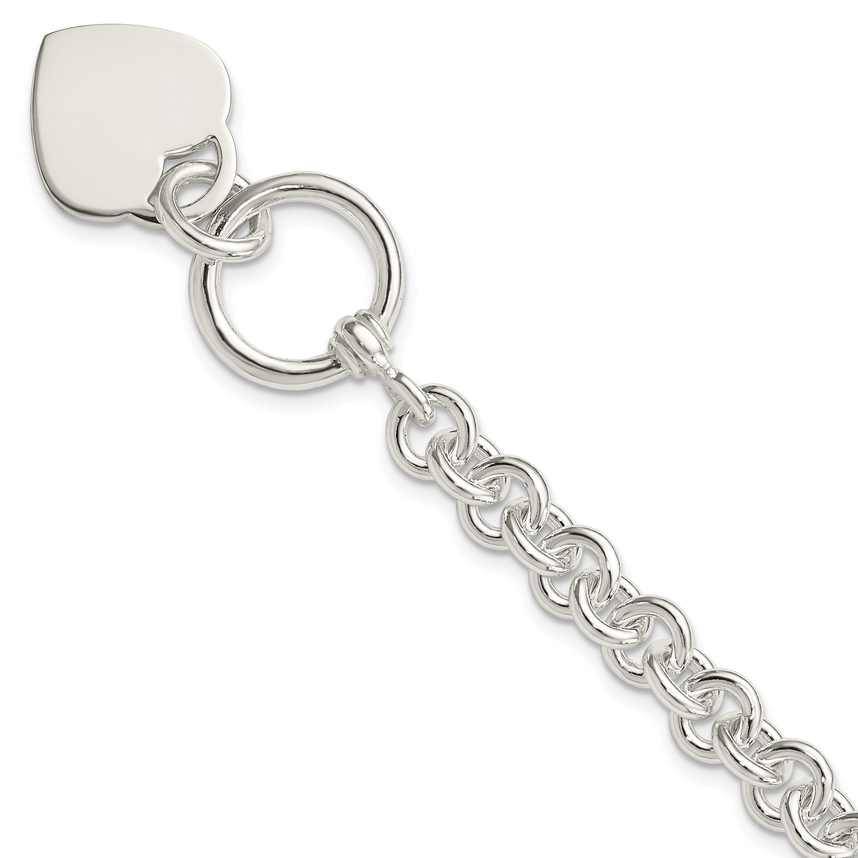 7.75 Inch Sterling Silver Engraveable Heart Disc On Fancy Link Toggle Bracelet