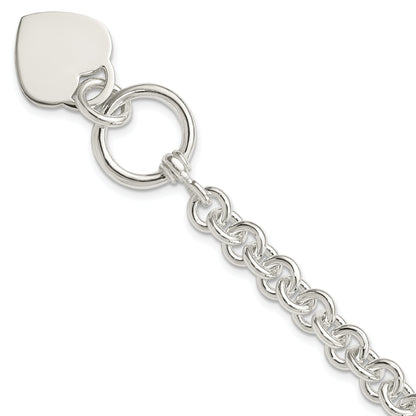 7.75 Inch Sterling Silver Engraveable Heart Disc On Fancy Link Toggle Bracelet
