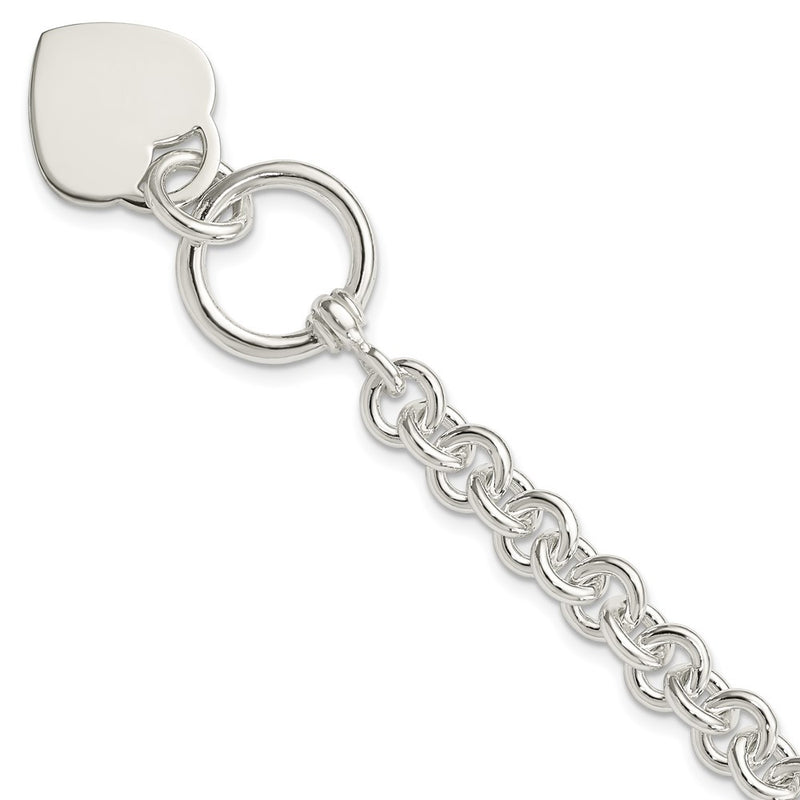7.75 Inch Sterling Silver Engraveable Heart Disc On Fancy Link Toggle Bracelet