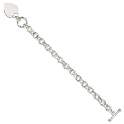 8.75 Inch Sterling Silver Engraveable Heart Disc On Fancy Link Toggle Bracelet