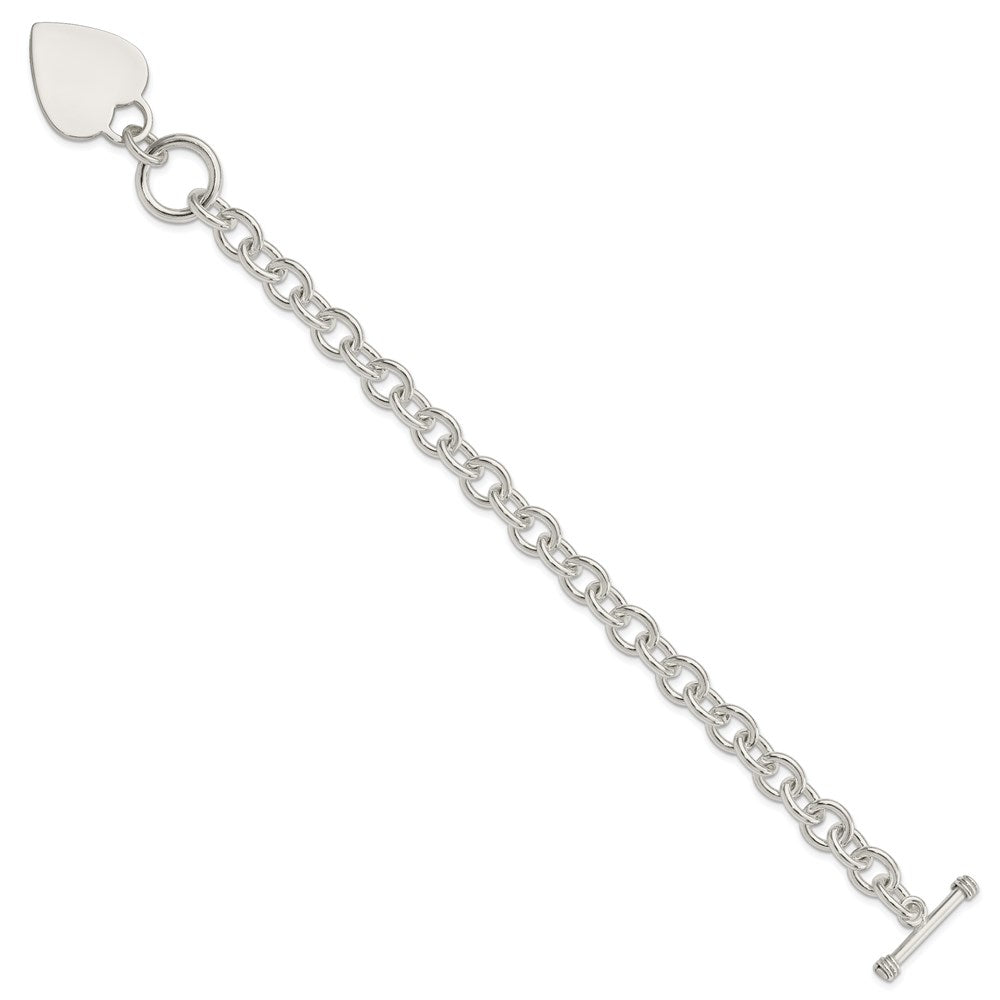 8.75 Inch Sterling Silver Engraveable Heart Disc On Fancy Link Toggle Bracelet