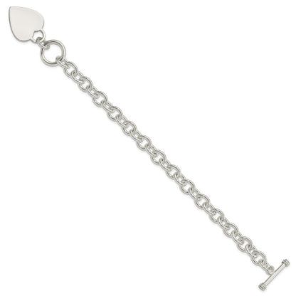 8.75 Inch Sterling Silver Engraveable Heart Disc On Fancy Link Toggle Bracelet