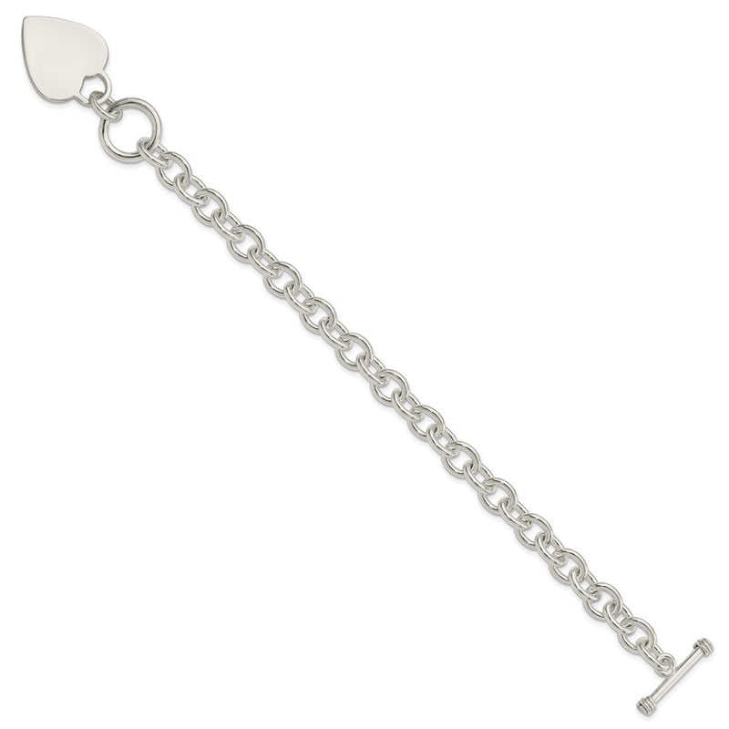 8.75 Inch Sterling Silver Engraveable Heart Disc On Fancy Link Toggle Bracelet