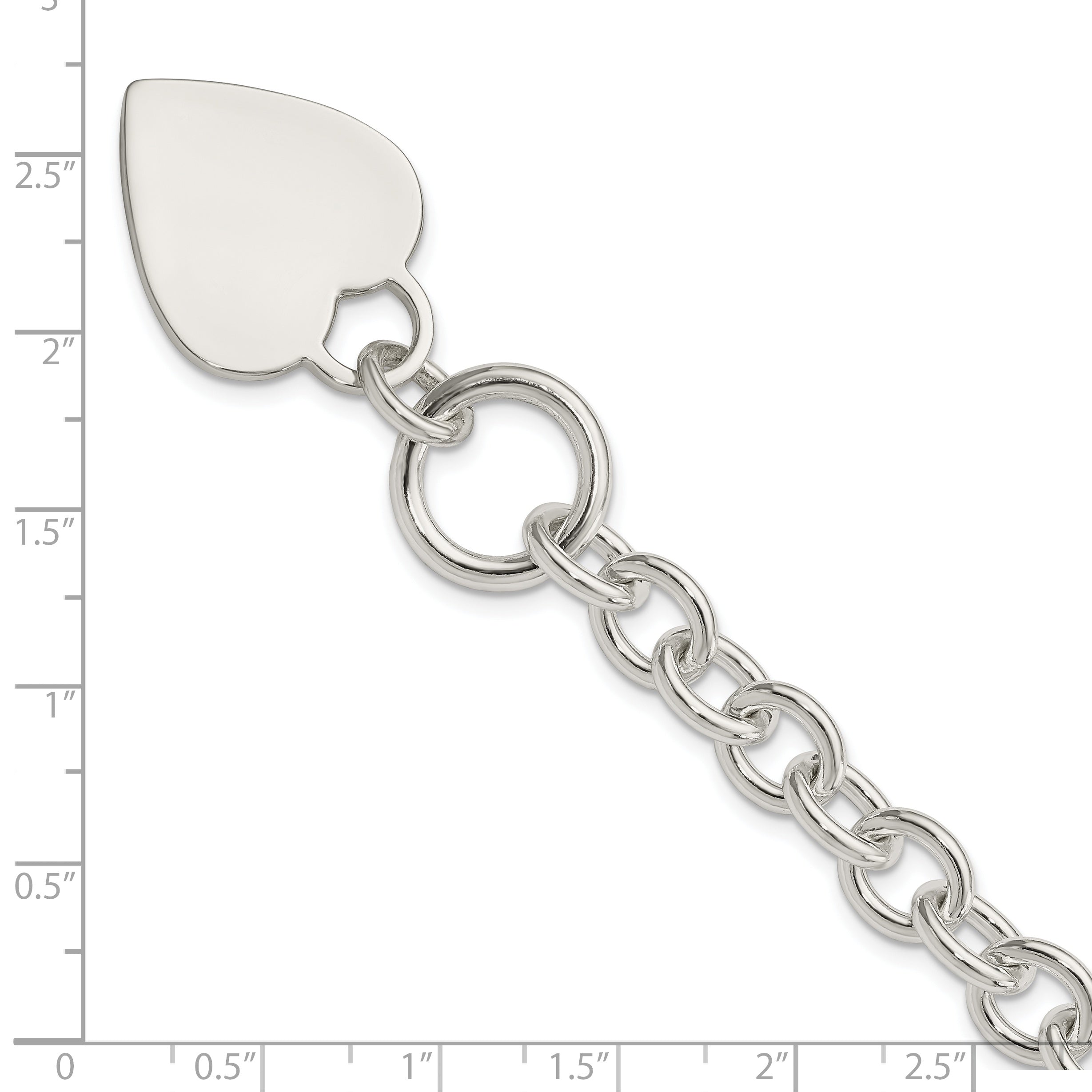 8.75 Inch Sterling Silver Engraveable Heart Disc On Fancy Link Toggle Bracelet