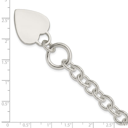 8.75 Inch Sterling Silver Engraveable Heart Disc On Fancy Link Toggle Bracelet