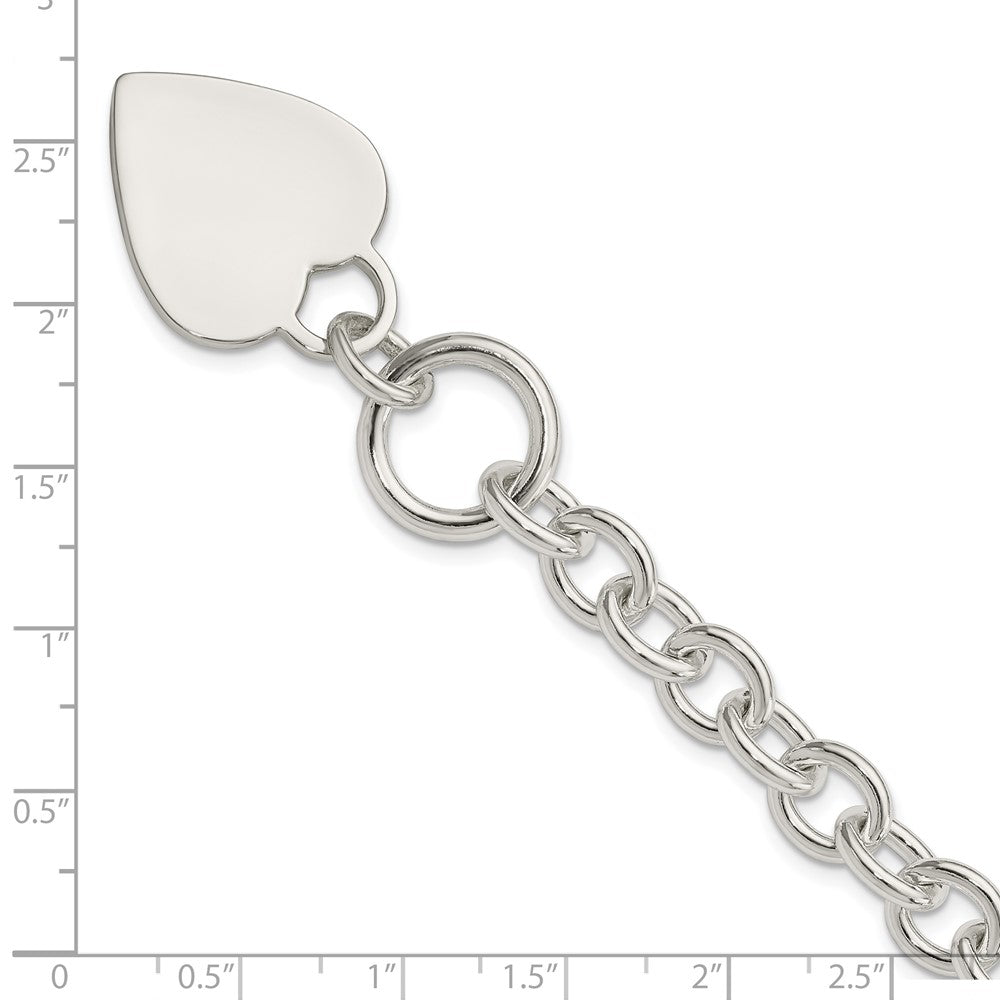 8.75 Inch Sterling Silver Engraveable Heart Disc On Fancy Link Toggle Bracelet