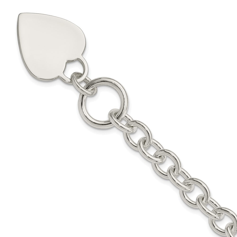 8.75 Inch Sterling Silver Engraveable Heart Disc On Fancy Link Toggle Bracelet