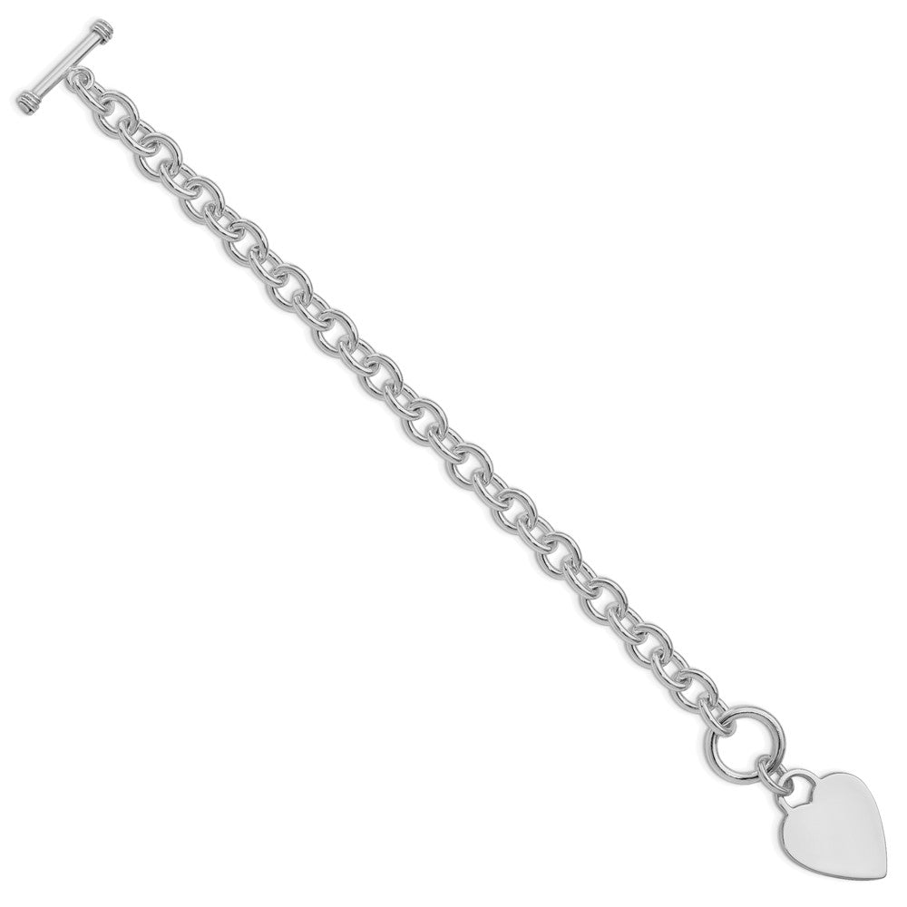 Sterling Silver Rhodium Plated Heart Disc on Toggle Bracelet