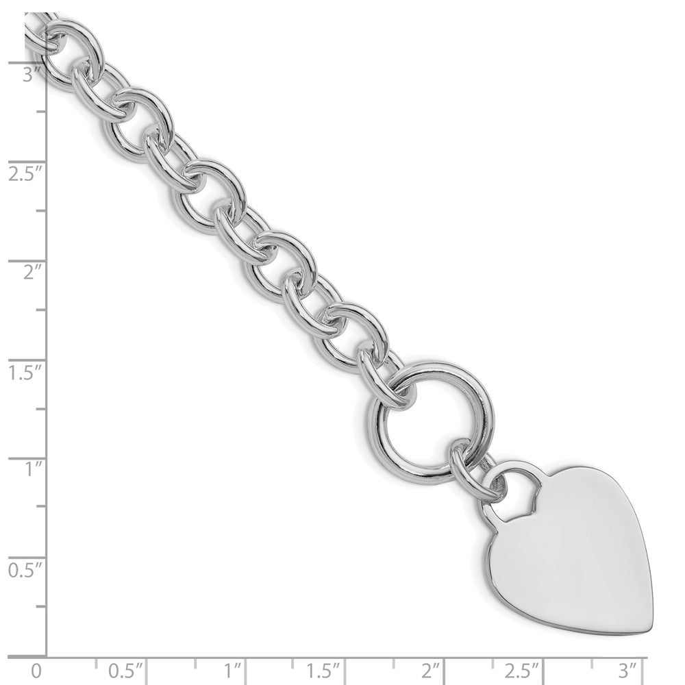Sterling Silver Rhodium Plated Heart Disc on Toggle Bracelet