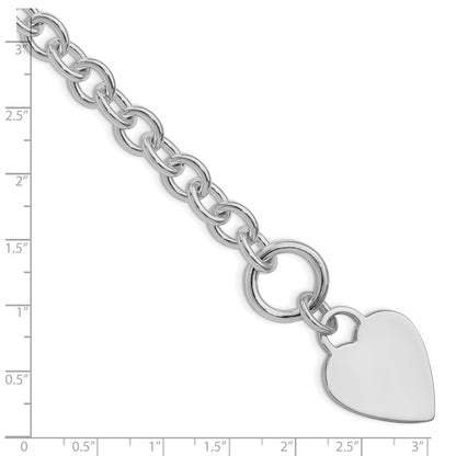 Sterling Silver Rhodium Plated Heart Disc on Toggle Bracelet