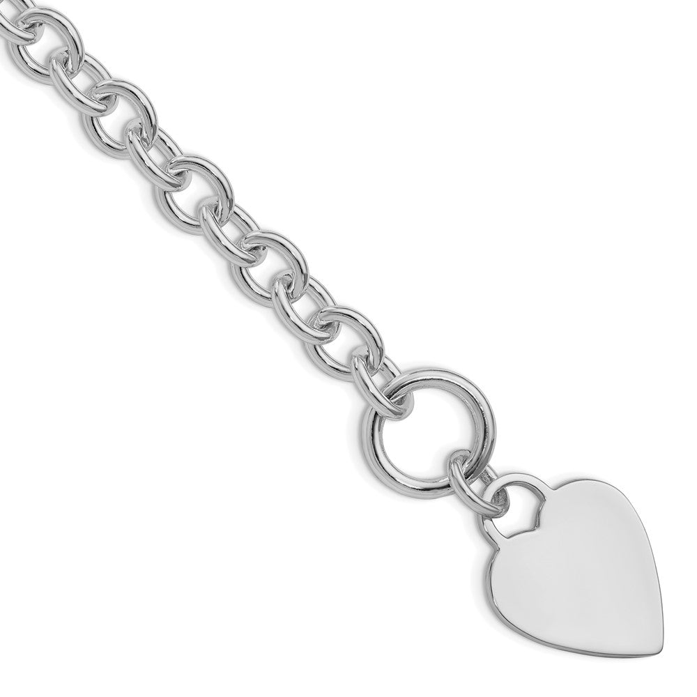 Sterling Silver Rhodium Plated Heart Disc on Toggle Bracelet