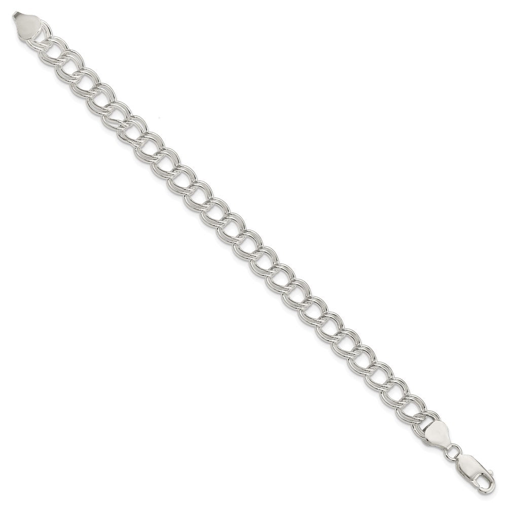 8 Inch Sterling Silver 7.75mm Solid Double Link Charm Bracelet
