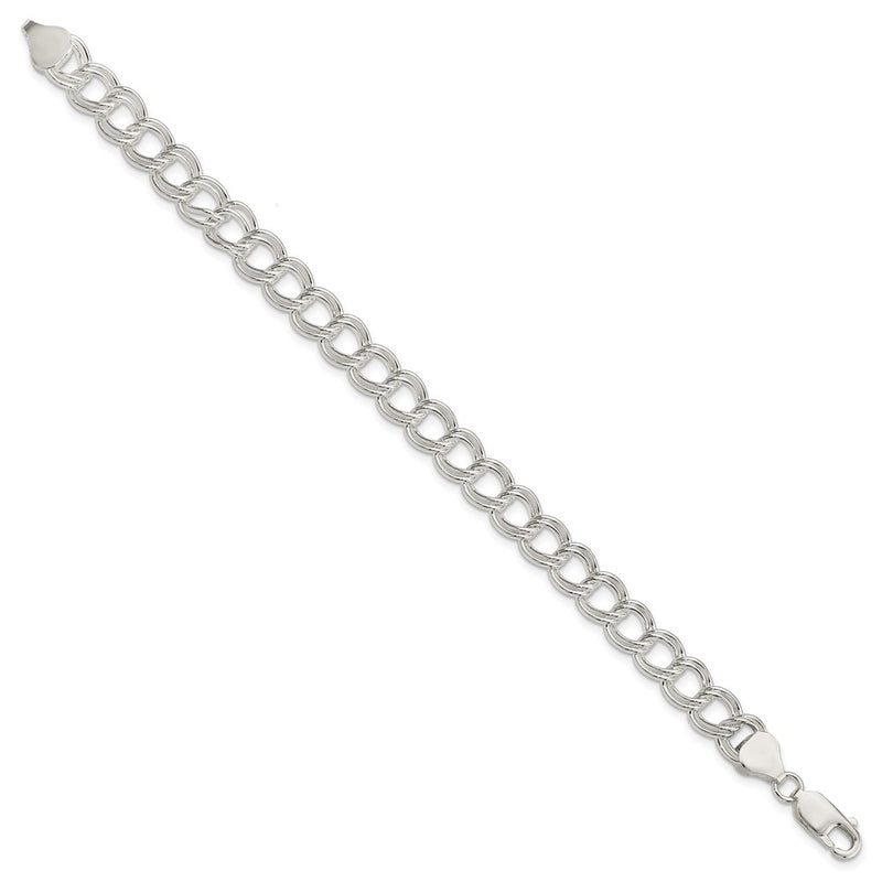 8 Inch Sterling Silver 7.75mm Solid Double Link Charm Bracelet