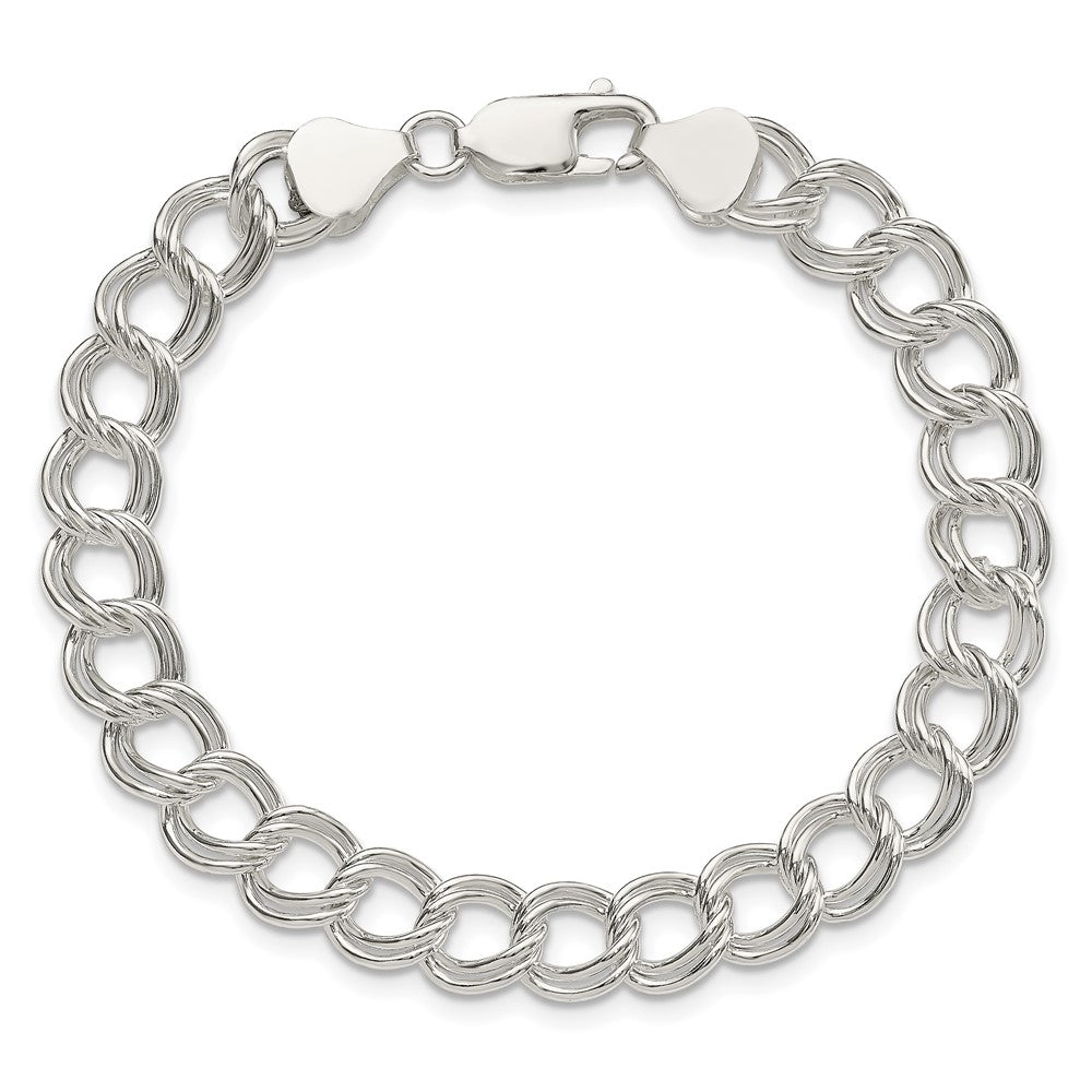 8 Inch Sterling Silver 7.75mm Solid Double Link Charm Bracelet