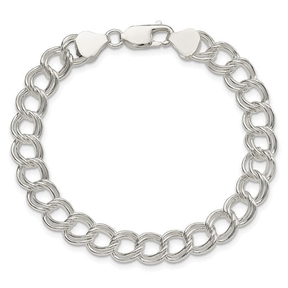 8 Inch Sterling Silver 7.75mm Solid Double Link Charm Bracelet