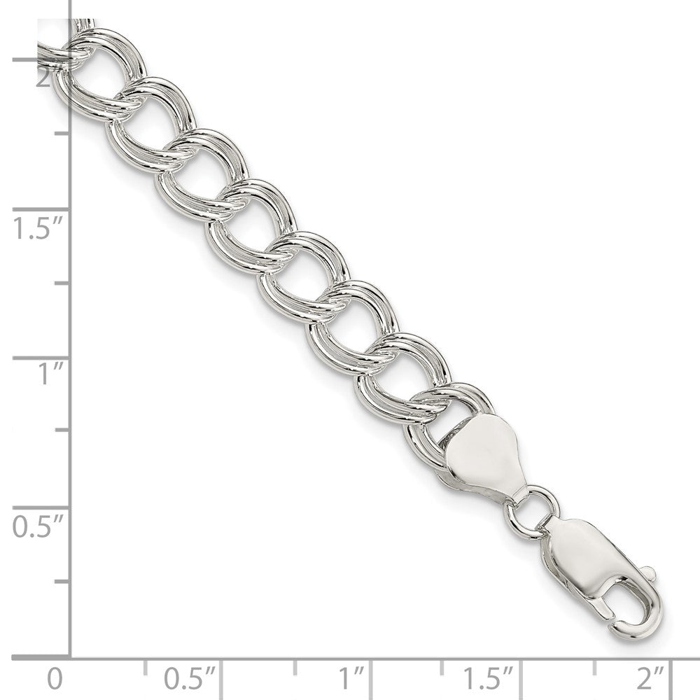 8 Inch Sterling Silver 7.75mm Solid Double Link Charm Bracelet
