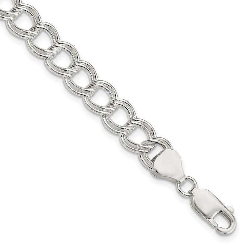 8 Inch Sterling Silver 7.75mm Solid Double Link Charm Bracelet