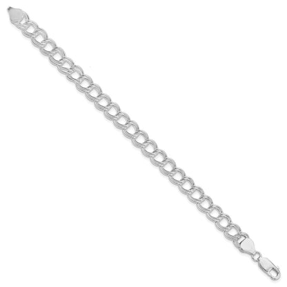 Sterling Silver Rhodium Plated 7.75mm Solid Double Link Charm Bracelet